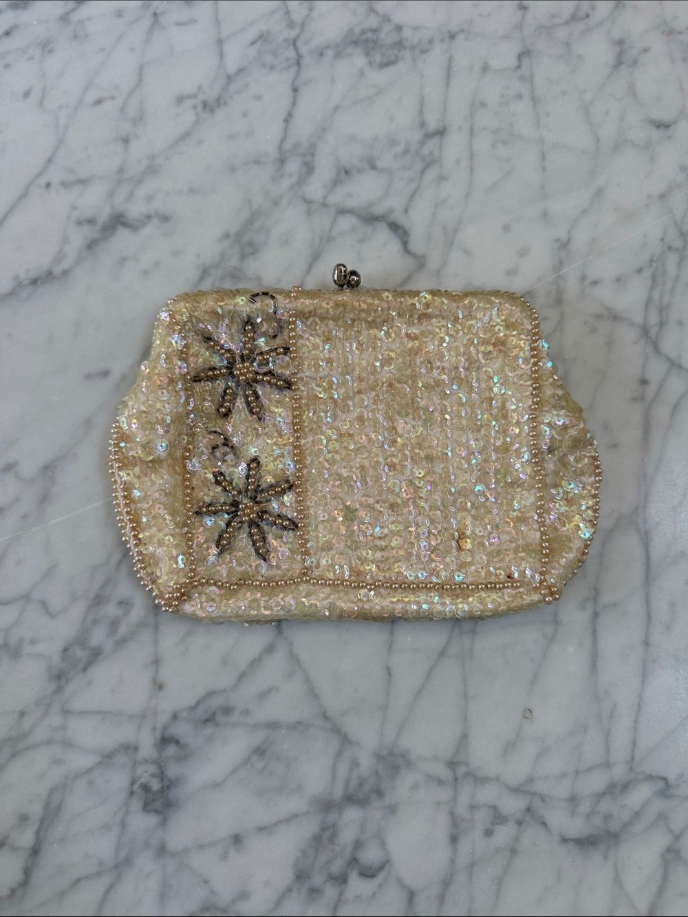 HandmadeโJapan White Beaded Floral Evening Bag Bridal Purseโ